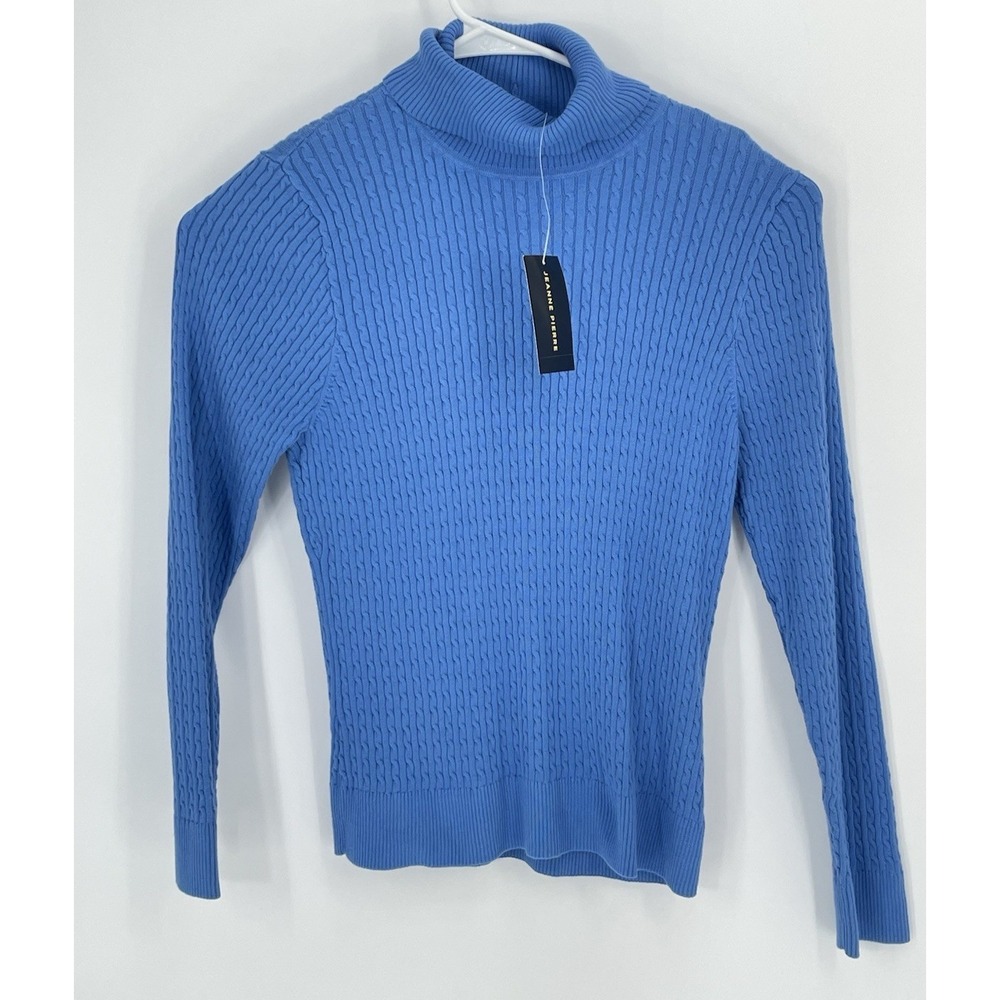NWT Jeanne Pierre Women's Size XL Blue Turtleneck Cable Knit Long Sleeve Sweater